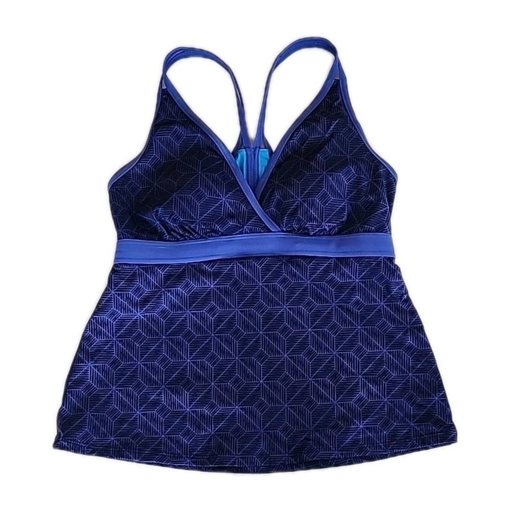 LL Bean Womens Swim Tankini Top Sz XS Blue Geo Padded Babydoll Racerback